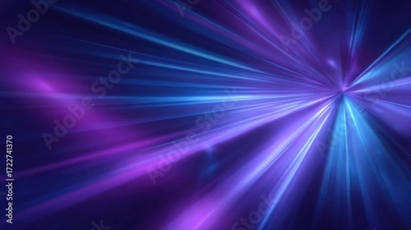 Fototapeta Abstract cosmic burst of radiating light streaks in blue and purple hues converging
