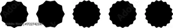 Fototapeta Black round badge set with scalloped edges for labels stickers discount tags and promotional design