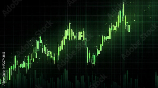 Obraz Neon Green Rising Candlestick Chart Illustration