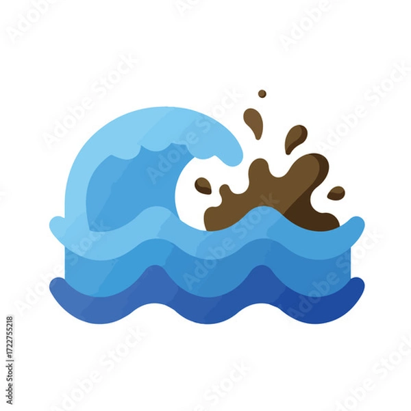 Fototapeta Blue wave and brown mud splash, suitable for environmental themes, climate change awareness, water pollution concepts in design projects.