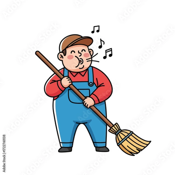 Fototapeta the whistling street cleaner a cheerful tune while sweeping, isolated on transparent background
