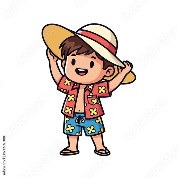 Fototapeta vacation vibes happy boys sunny island getaway, isolated on transparent background