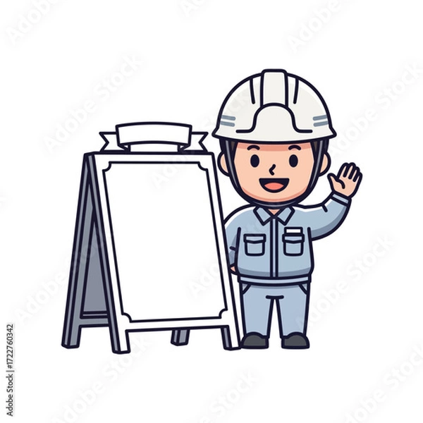 Fototapeta welcoming worker a cartoon character ready to assist, isolated on transparent background