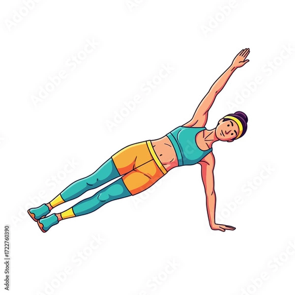 Fototapeta womans fitness journey side plank pose, strength and grace, isolated on transparent background