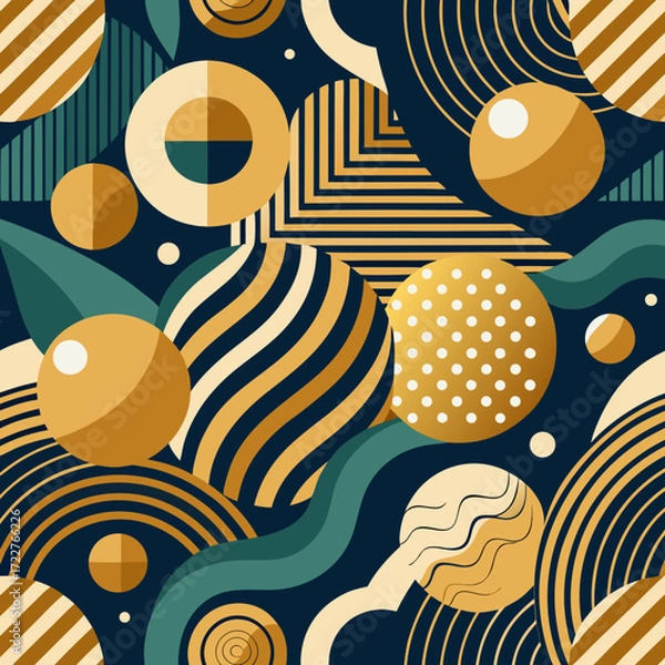 Fototapeta seamless circle abstract wave background stripe gold luxury color and line. Geometric line vector 