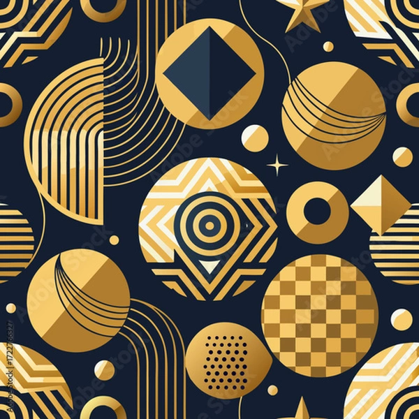 Fototapeta seamless circle abstract wave background stripe gold luxury color and line. Geometric line vector 