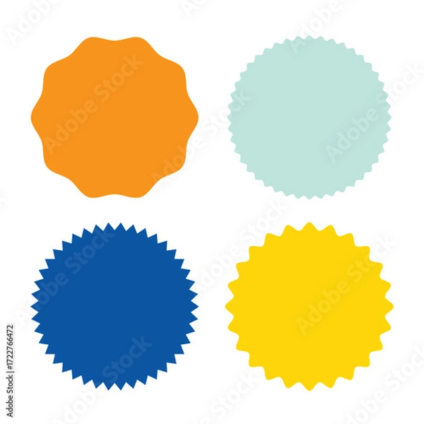 Fototapeta Different starburst / sunburst badges, shapes in 4 color .Vector illustration. Eps 10 .