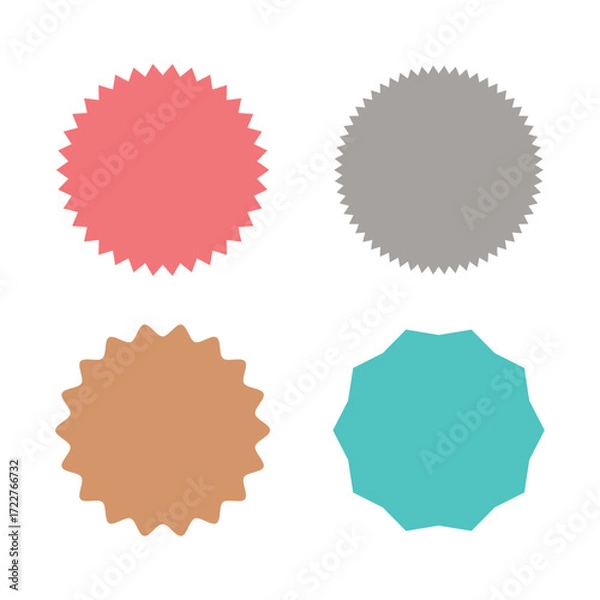 Fototapeta Different starburst / sunburst badges, shapes in 4 color .Vector illustration. Eps 10 .