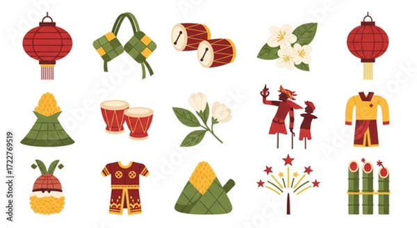 Obraz Festive Cultural Icons Set A Collection of Traditional Symbols and Decorations