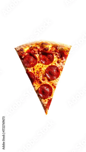 Obraz Close-up pizza slice, triangular shape, pepperoni and cheese