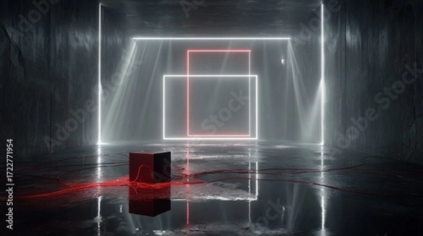 Fototapeta Dark, futuristic space with glowing light