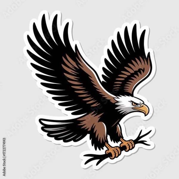 Fototapeta Realistic Eagle Vector Illustration with Spread Wings and Twigs | Stylized Bald Eagle Drawing with Sharp Beak and Talons | Majestic Eagle Artwork for Stock Graphics