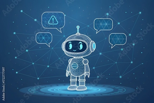Fototapeta Holographic ai robot or chatbot with speech bubble technology concept digital art