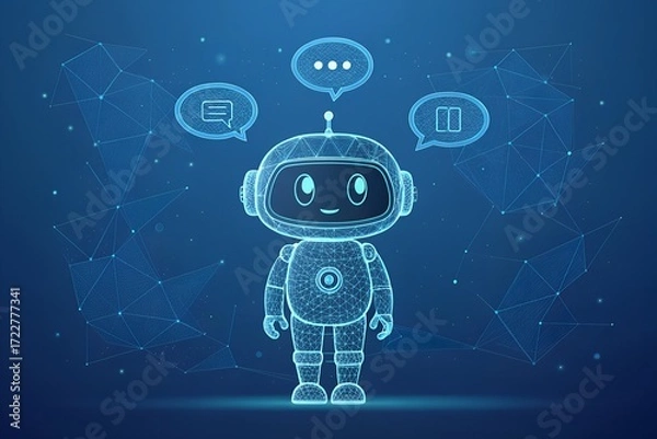 Fototapeta Holographic ai robot or chatbot with speech bubble technology concept digital art