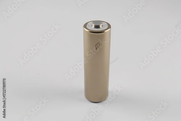 Fototapeta Single rechargeable battery with eco-friendly symbol on plain background