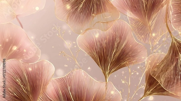 Fototapeta Delicate, floral arrangement in gold and pink with a bokeh effect