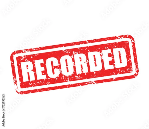 Fototapeta RECORDED Stamp Label – Grunge Rubber Seal Vector Illustration Isolated on White Background
