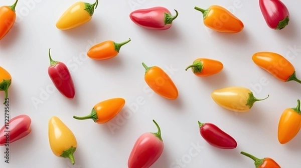 Obraz Colorful Assortment of Fresh Peppers in Various Shapes and Sizes on a Bright Surface