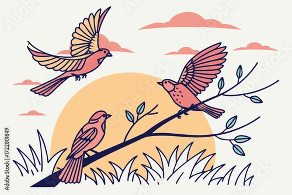 Fototapeta vector illustration of a bird in the sky