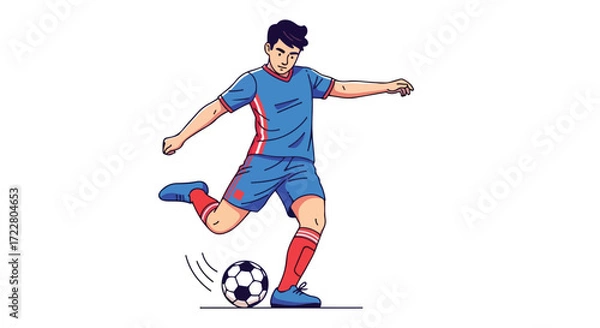 Obraz Energetic soccer player in motion illustration for sports content and athletic themes showcasing dynamic play and skillful kick action during