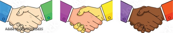 Fototapeta Illustration of diverse handshake illustration with colorful blocks isolated on white background