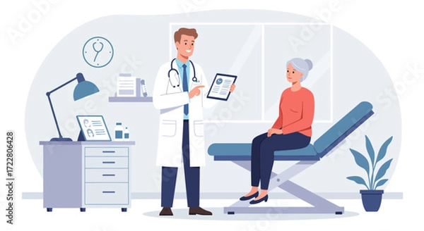 Obraz Vector design of doctor consulting patient in modern clinic, healthcare concep