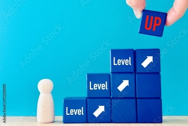 Fototapeta レベルアップの文字と矢印