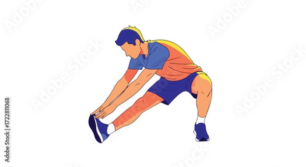 Obraz Dynamic stretch illustration showcases dedicated sportsman engaged in a hamstring stretching exercise enhancing overall flexibility and wellbeing