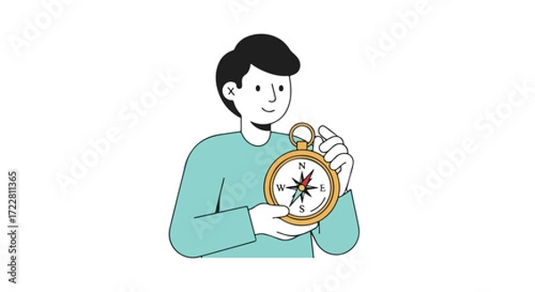 Fototapeta Character holding an ornate compass, illustration of navigation and exploration, adventure and guidance conceptual image