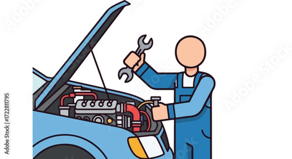 Fototapeta Illustrative depiction of a mechanic examining a car engine, representing automotive repair and maintenance services with a modern design style