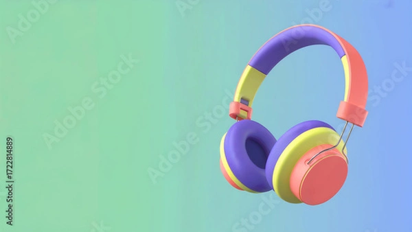 Fototapeta Listen in style with these vibrant, modern headphones on a clean gradient background