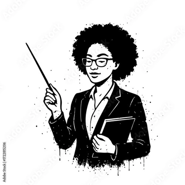Fototapeta Teacher with Pointer and Book, Vector Illustration