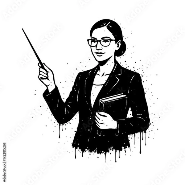 Fototapeta Teacher with Pointer and Book Illustration