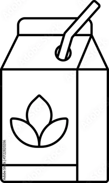 Fototapeta Isolated Natural Drink Packed with Straw Icon in Line Art.