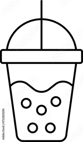 Fototapeta Isolated Cold Drink Glass with Straw Icon in Stroke Style.