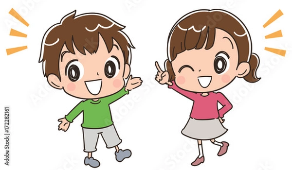 Fototapeta 案内する子どもたちのイラスト