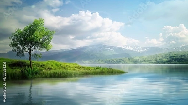 Fototapeta Elegant Scenery Background Images, covering scenes such as lake morning mist, mountain sunset, seaside afterglow, forest stream, flower field terraces. It presents elegant texture with soft tones