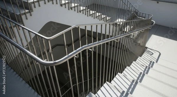 Fototapeta Spiral staircase with metal railing in modern building
