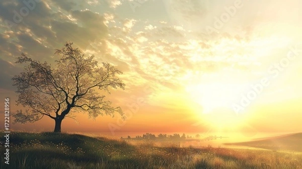 Fototapeta Elegant Scenery Background Images, covering scenes such as lake morning mist, mountain sunset, seaside afterglow, forest stream, flower field terraces. It presents elegant texture with soft tones