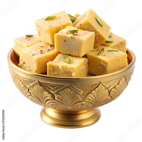 Fototapeta Authentic soan papdi mithai in bowl isolated on transparent background