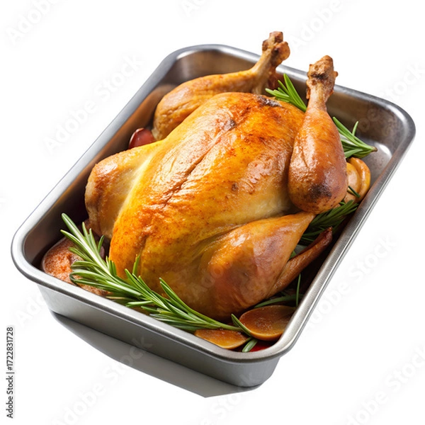 Fototapeta Delicious turkey in roasting tray isolated on transparent background