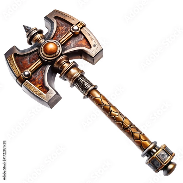 Fototapeta Historic war hammer medieval weapon isolated on transparent background