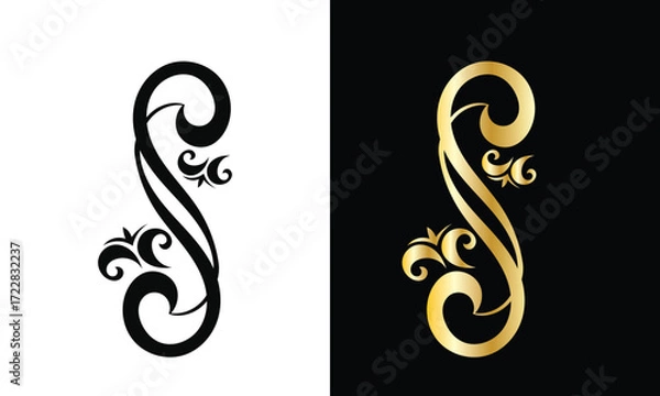 Fototapeta Golden and black decorative element icon.  white and black background. EPS 10