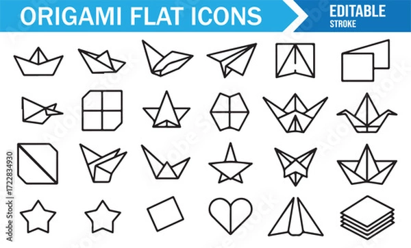 Fototapeta Decorative origami paper art icons editable stroke vector graphic set