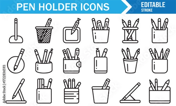 Fototapeta Workplace storage icon set with pen holders and desk supply containers