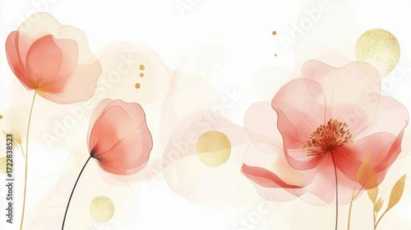 Fototapeta Floral border frame card template. Golden gradient on white background