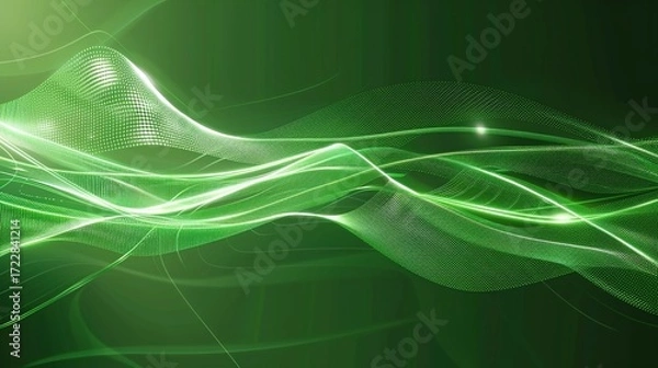 Fototapeta Green Minimalist Tech Wave Background Images, with fresh green as the main tone, matched with smooth tech-style wave lines, integrating elements such as low-saturation gradients and minimalist light 