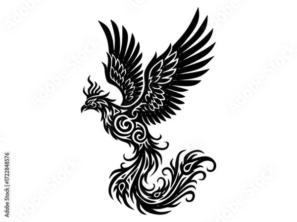 Fototapeta Phoenix bird vector illustration in tribal style isolated with white background 