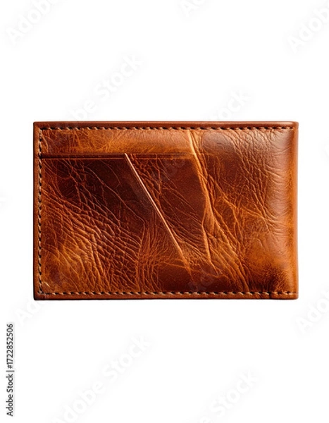 Obraz Top-down view of a light brown leather cardholder