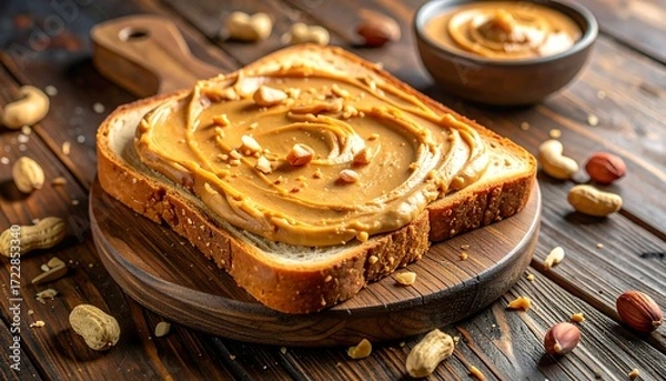 Obraz Creamy nut butter spread on toasted bread